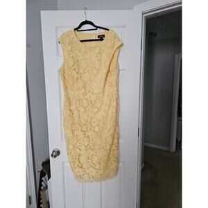 Liz Claiborne Yellow Eyelet Sheath Dress Size 18 Sleeveless Wedding Guest